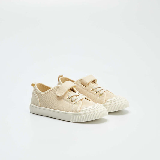 Ribbed canvas trainers with hook-and-loop fastening BEIGE