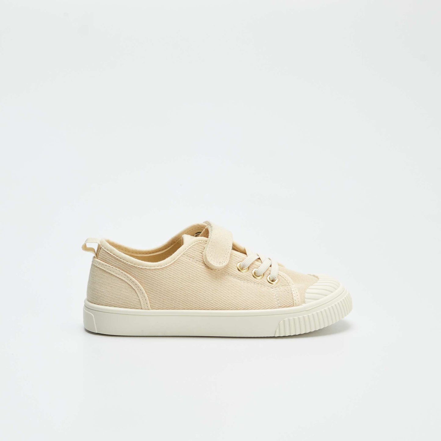 Ribbed canvas trainers with hook-and-loop fastening BEIGE