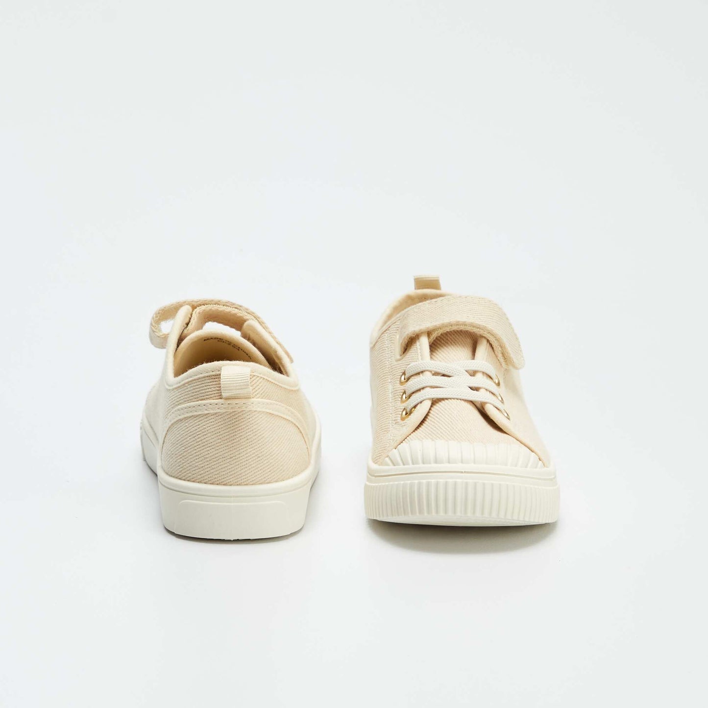 Ribbed canvas trainers with hook-and-loop fastening BEIGE