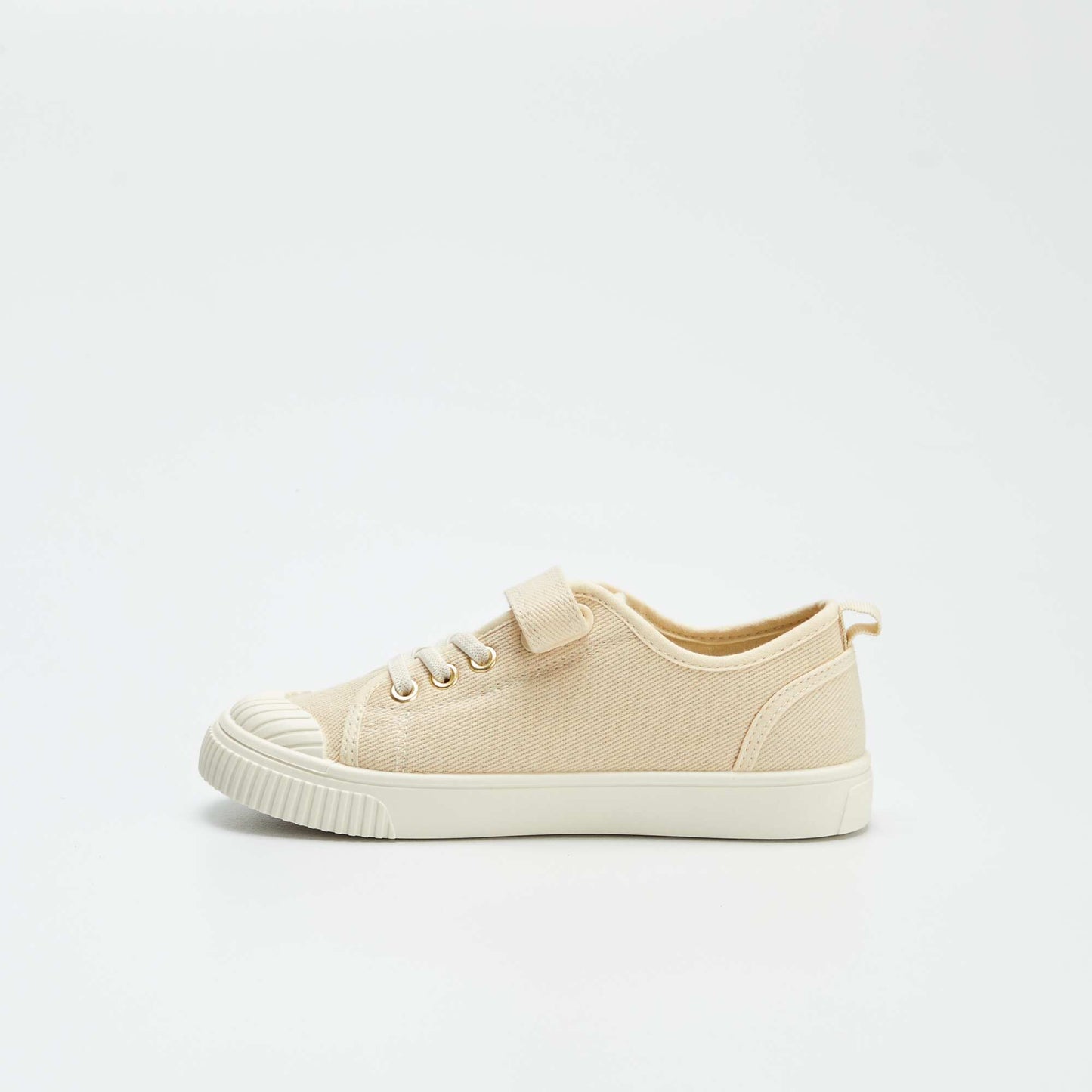 Ribbed canvas trainers with hook-and-loop fastening BEIGE