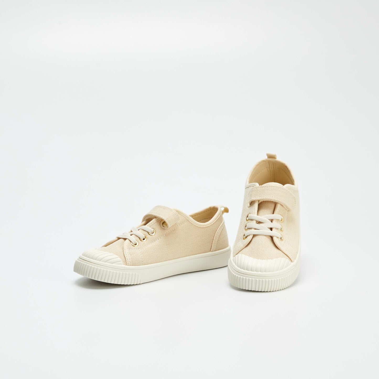 Ribbed canvas trainers with hook-and-loop fastening BEIGE