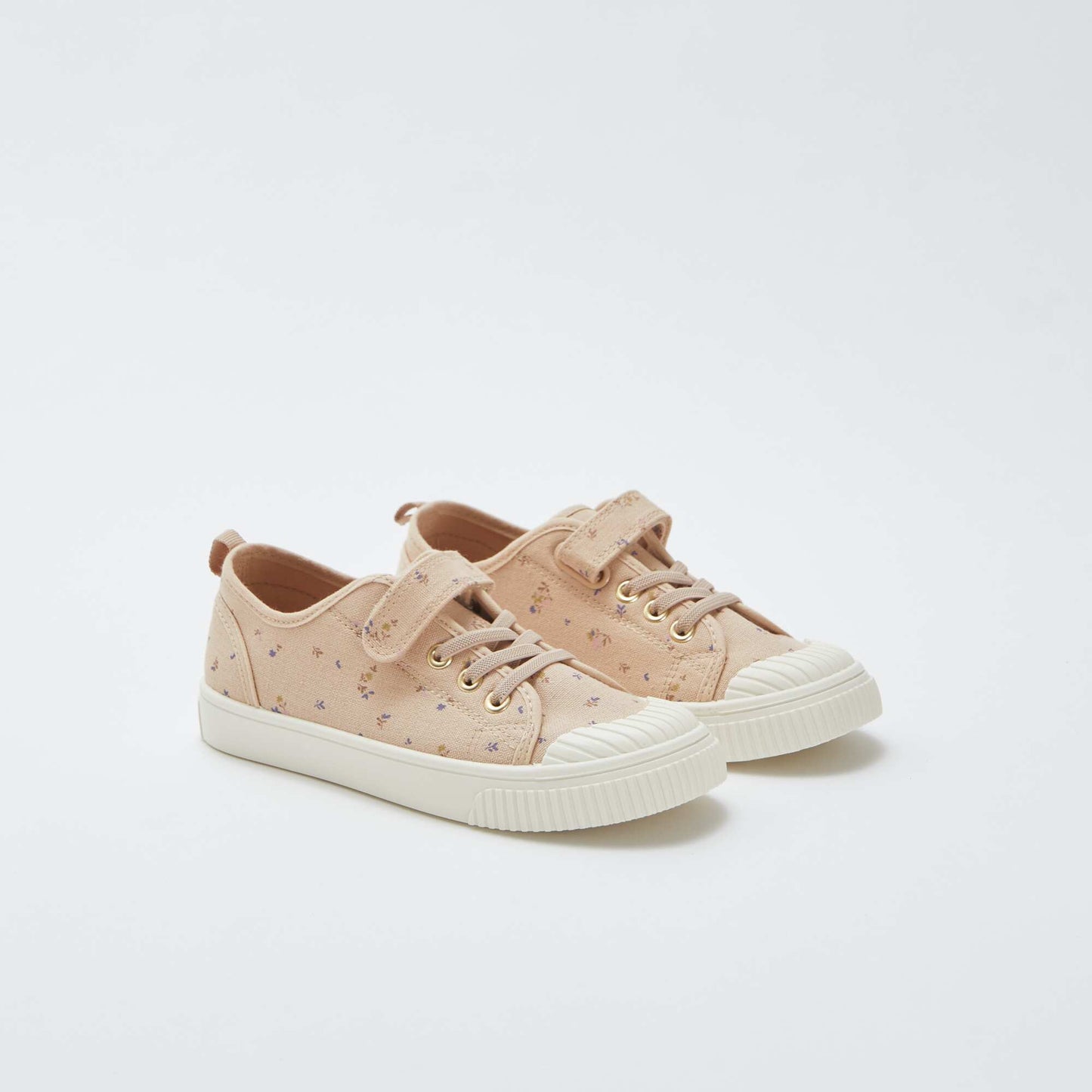 Ribbed canvas trainers with hook-and-loop fastening BEIGE