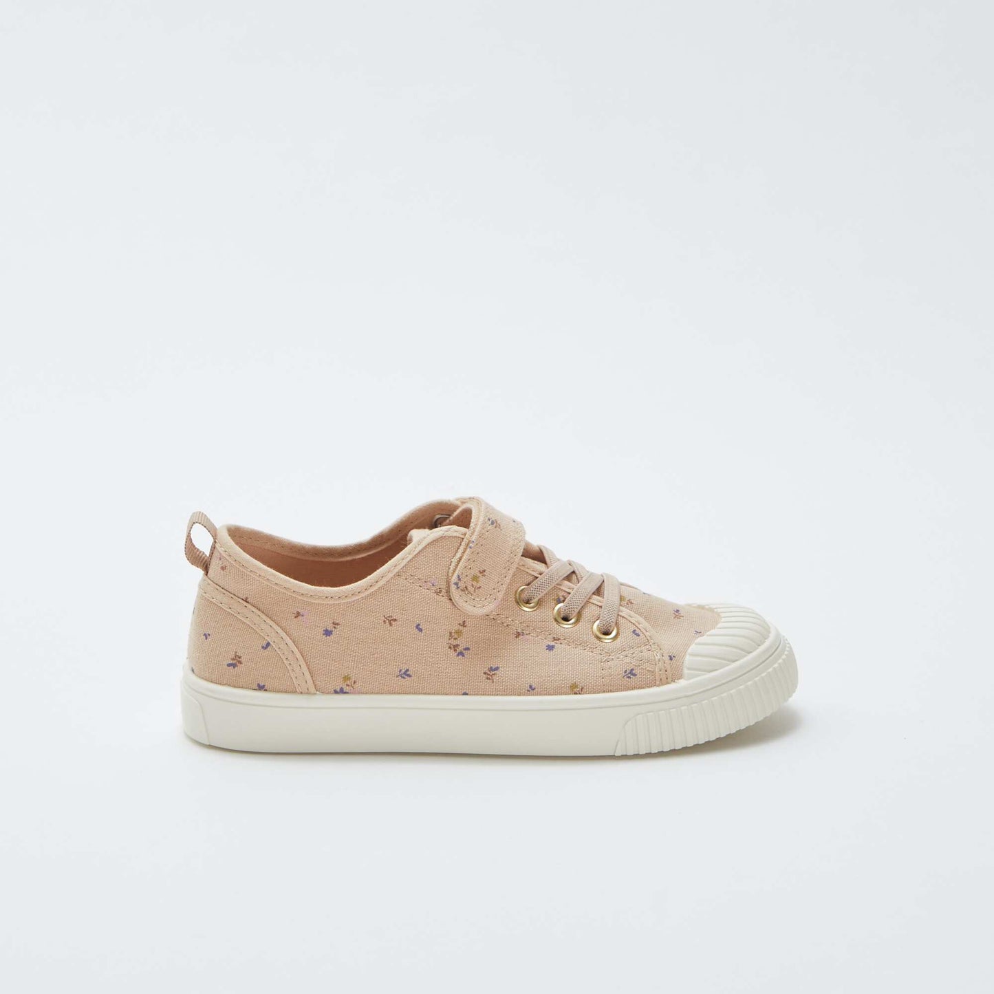 Ribbed canvas trainers with hook-and-loop fastening BEIGE