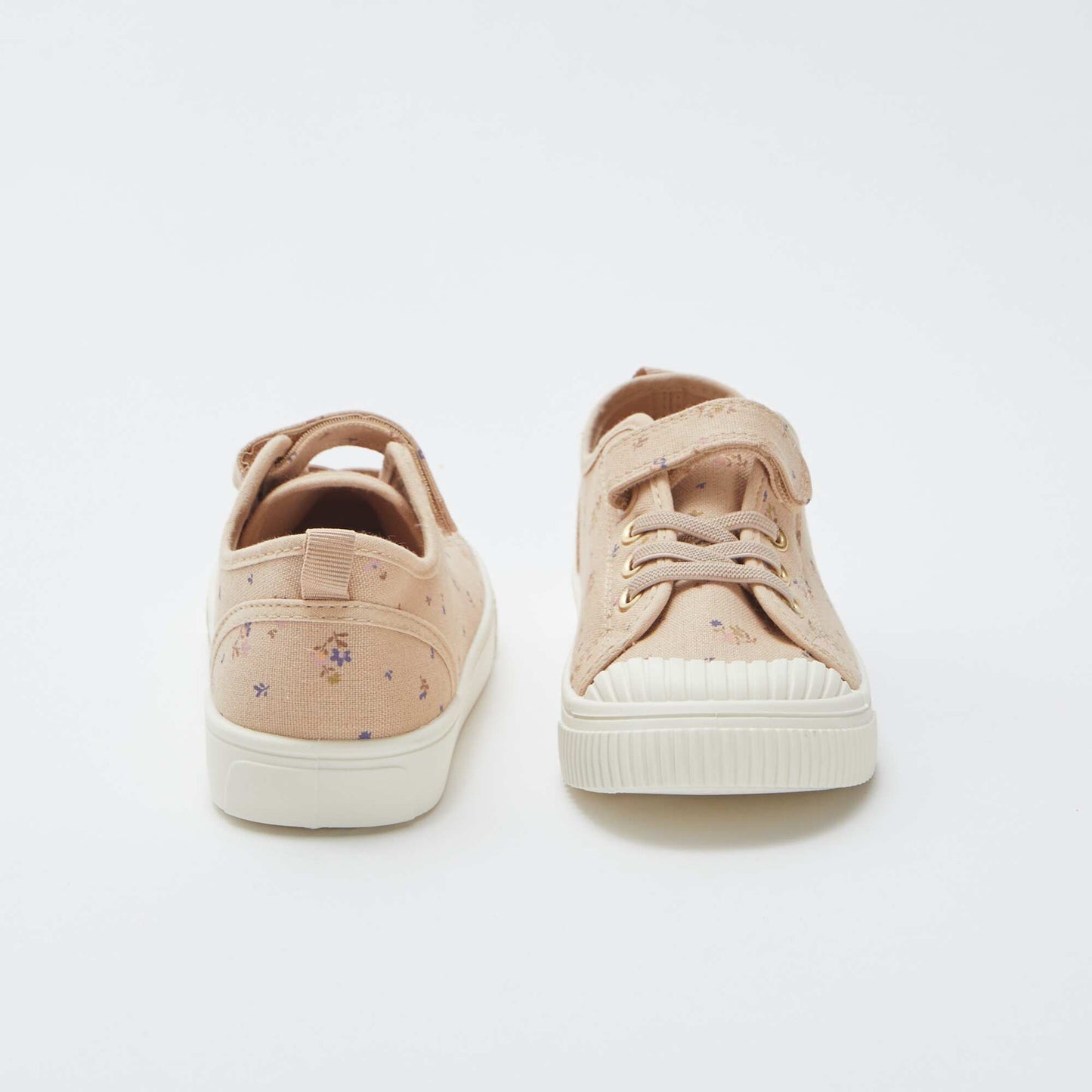 Ribbed canvas trainers with hook-and-loop fastening BEIGE