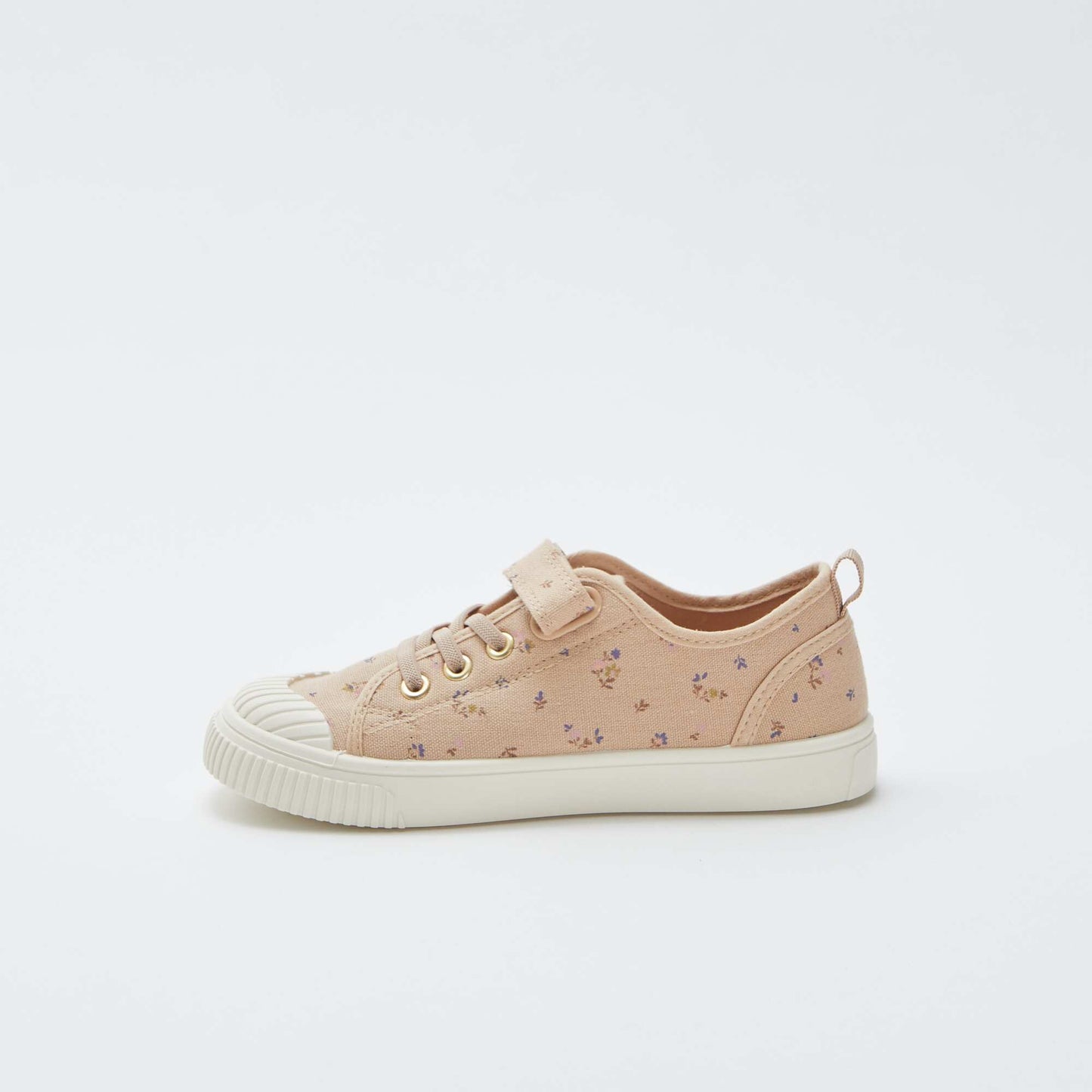 Ribbed canvas trainers with hook-and-loop fastening BEIGE