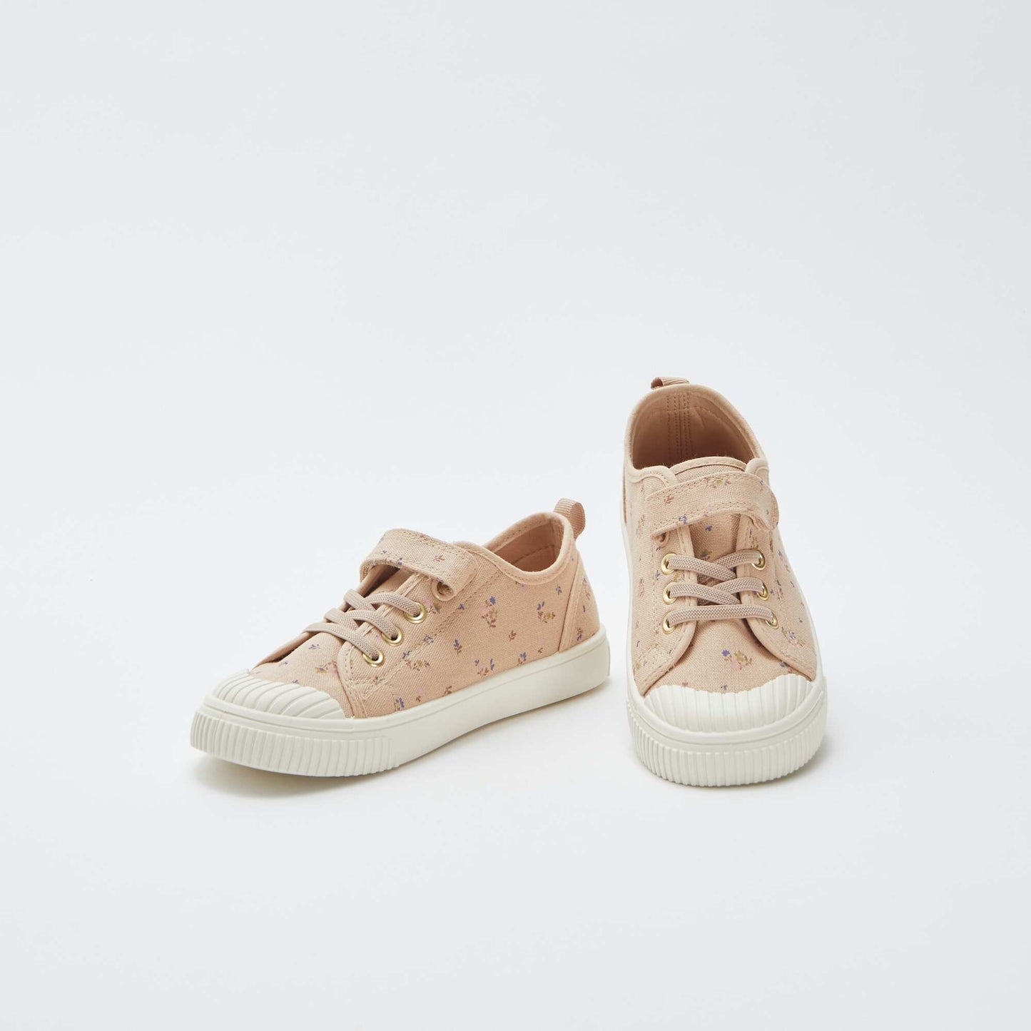 Ribbed canvas trainers with hook-and-loop fastening BEIGE