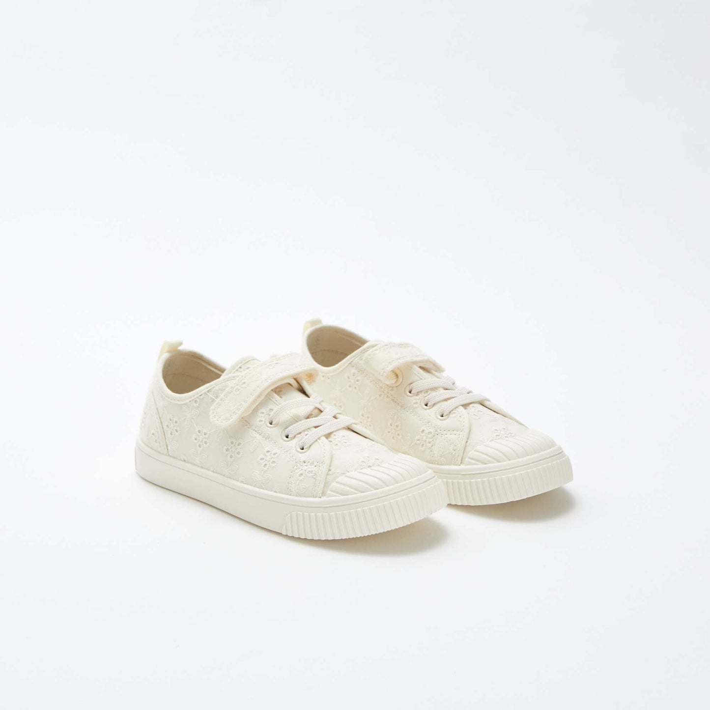 Ribbed canvas trainers with hook-and-loop fastening BEIGE