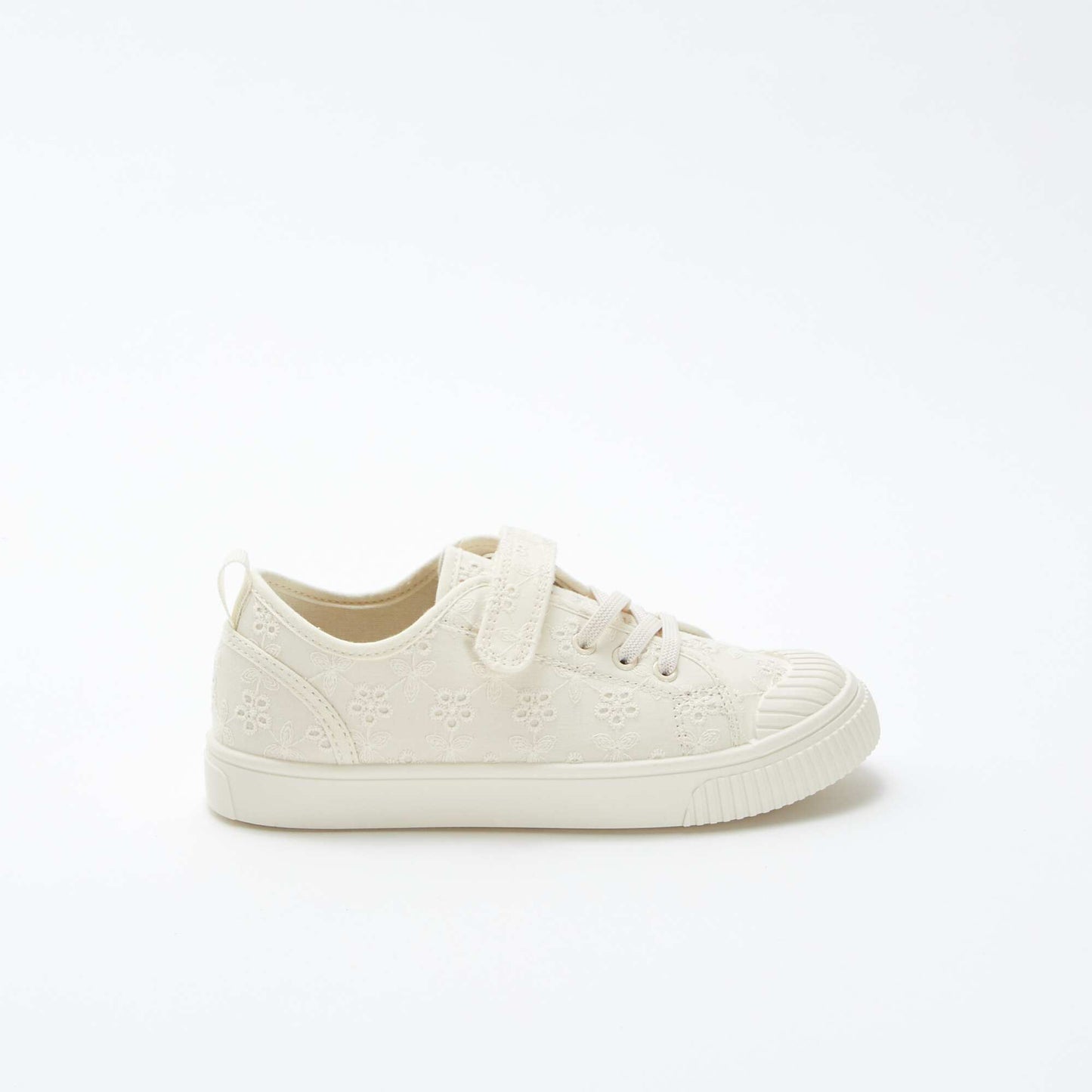 Ribbed canvas trainers with hook-and-loop fastening BEIGE