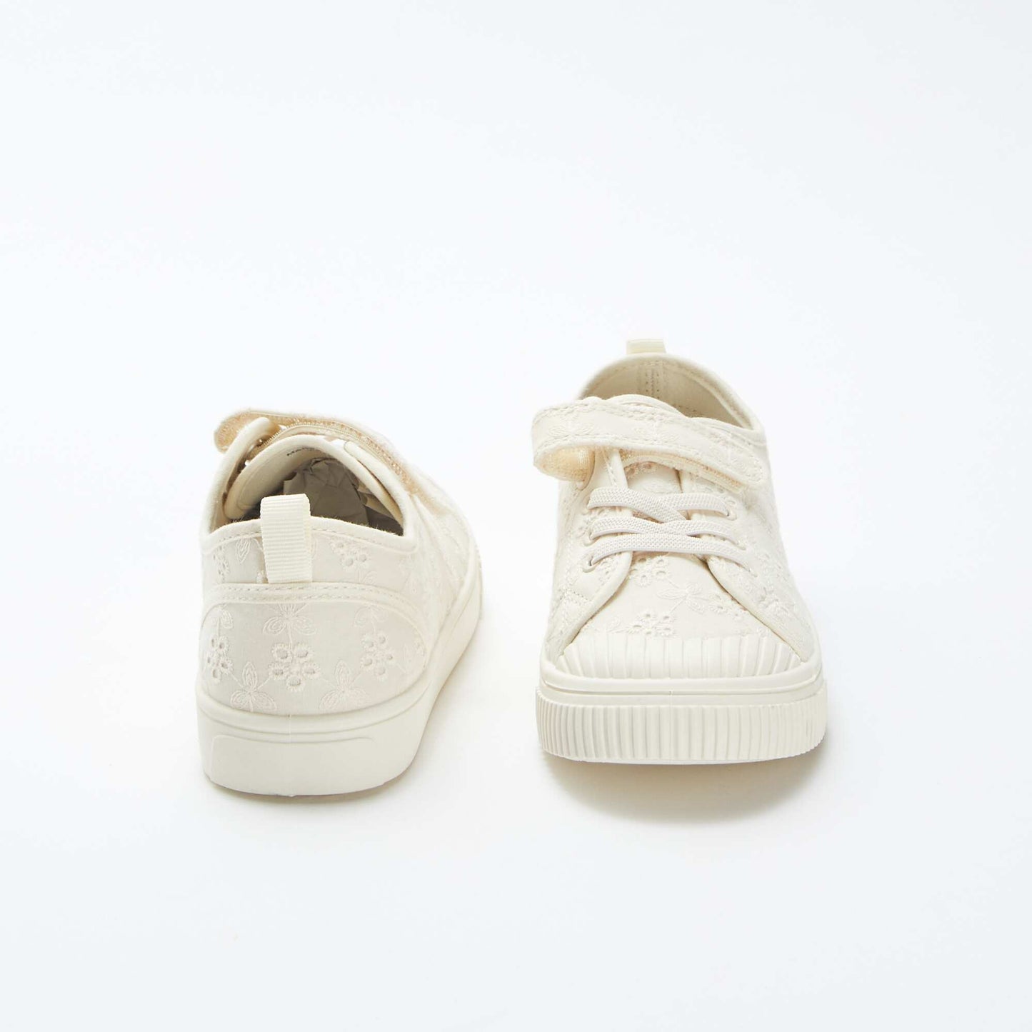 Ribbed canvas trainers with hook-and-loop fastening BEIGE