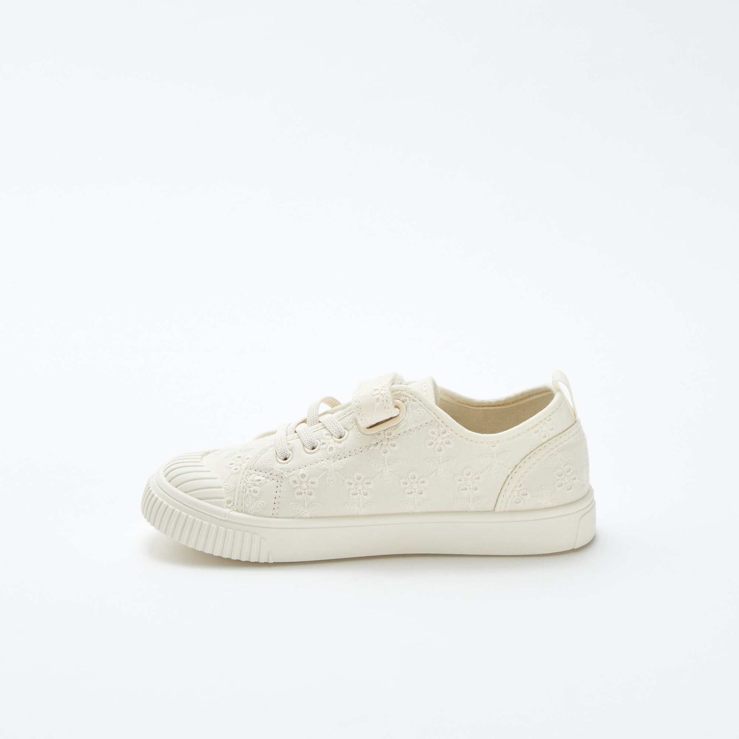 Ribbed canvas trainers with hook-and-loop fastening BEIGE