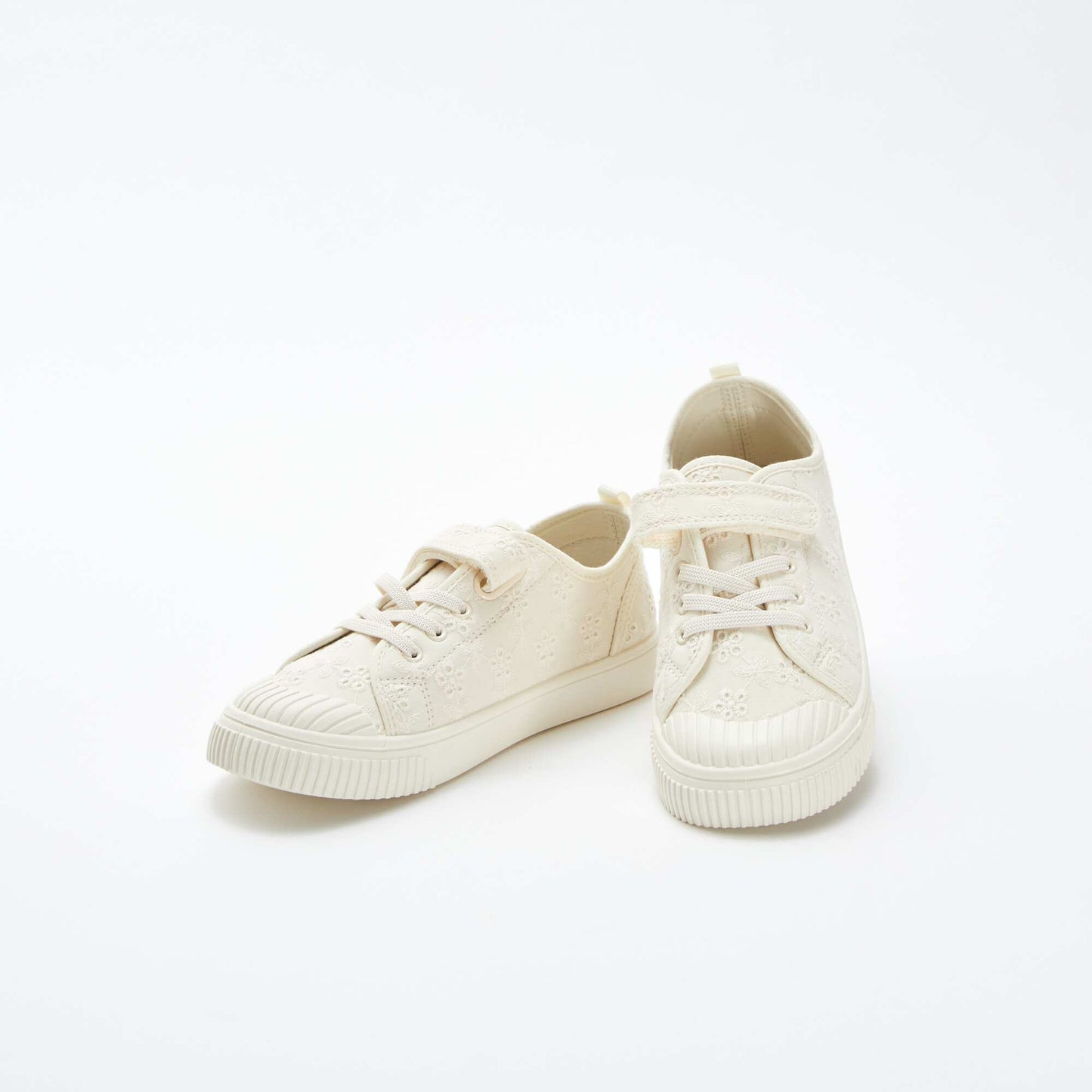 Ribbed canvas trainers with hook-and-loop fastening BEIGE