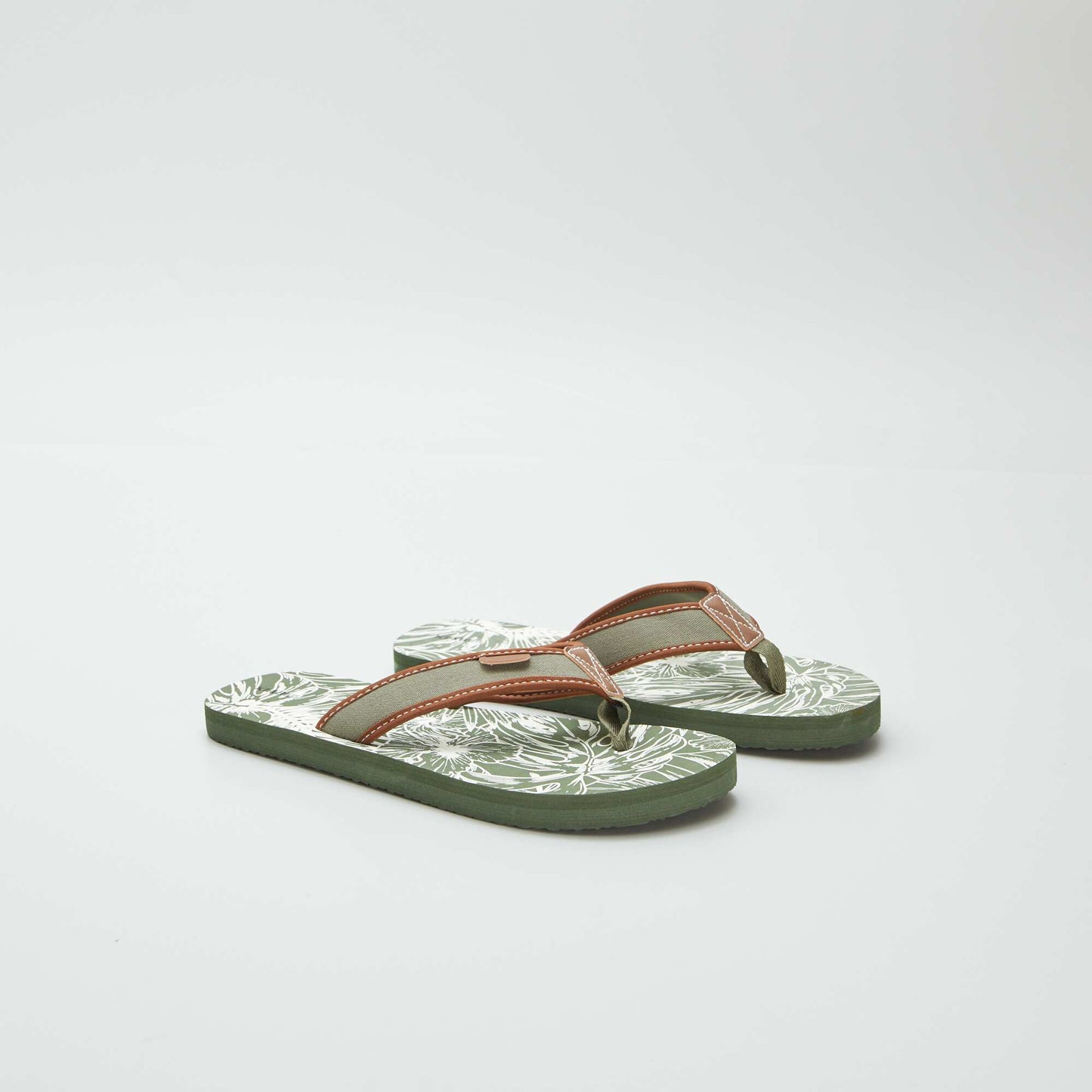 Printed flip-flops with fabric straps KHAKI