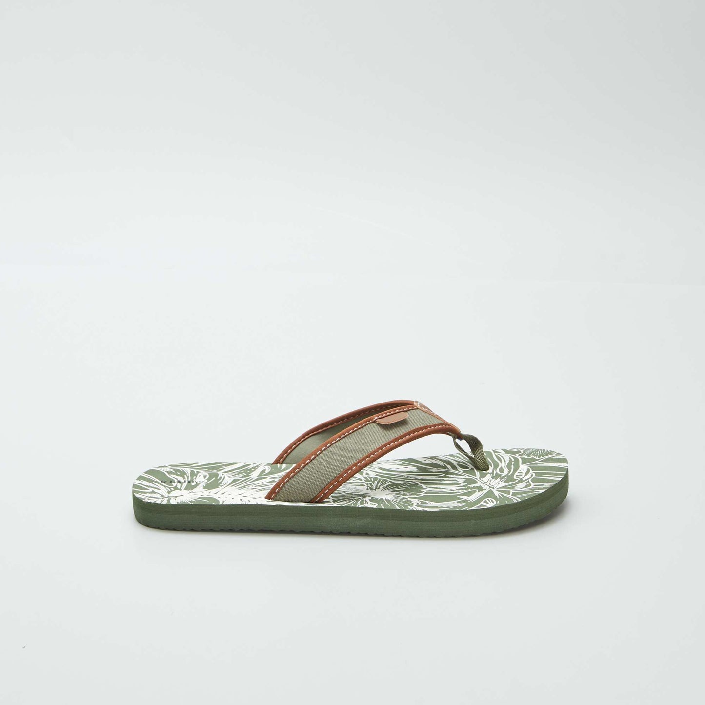 Printed flip-flops with fabric straps KHAKI