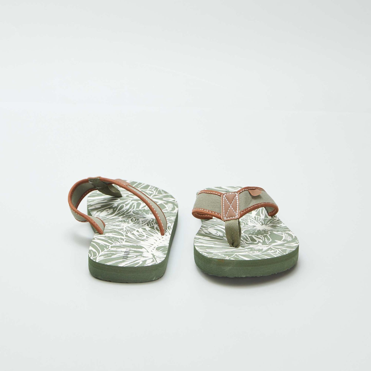 Printed flip-flops with fabric straps KHAKI