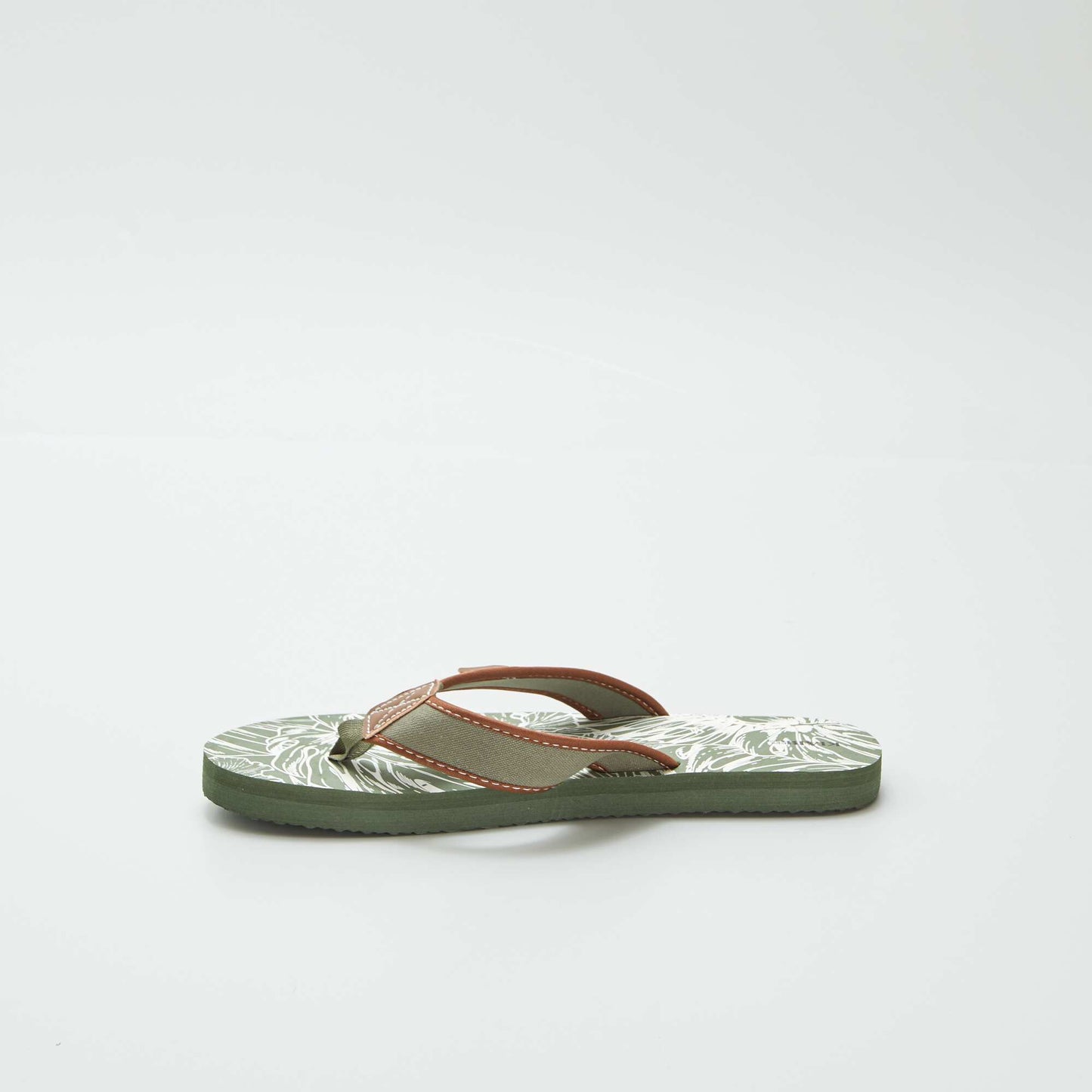 Printed flip-flops with fabric straps KHAKI