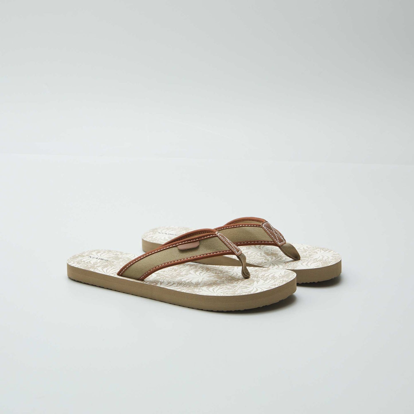 Printed flip-flops with fabric straps BEIGE