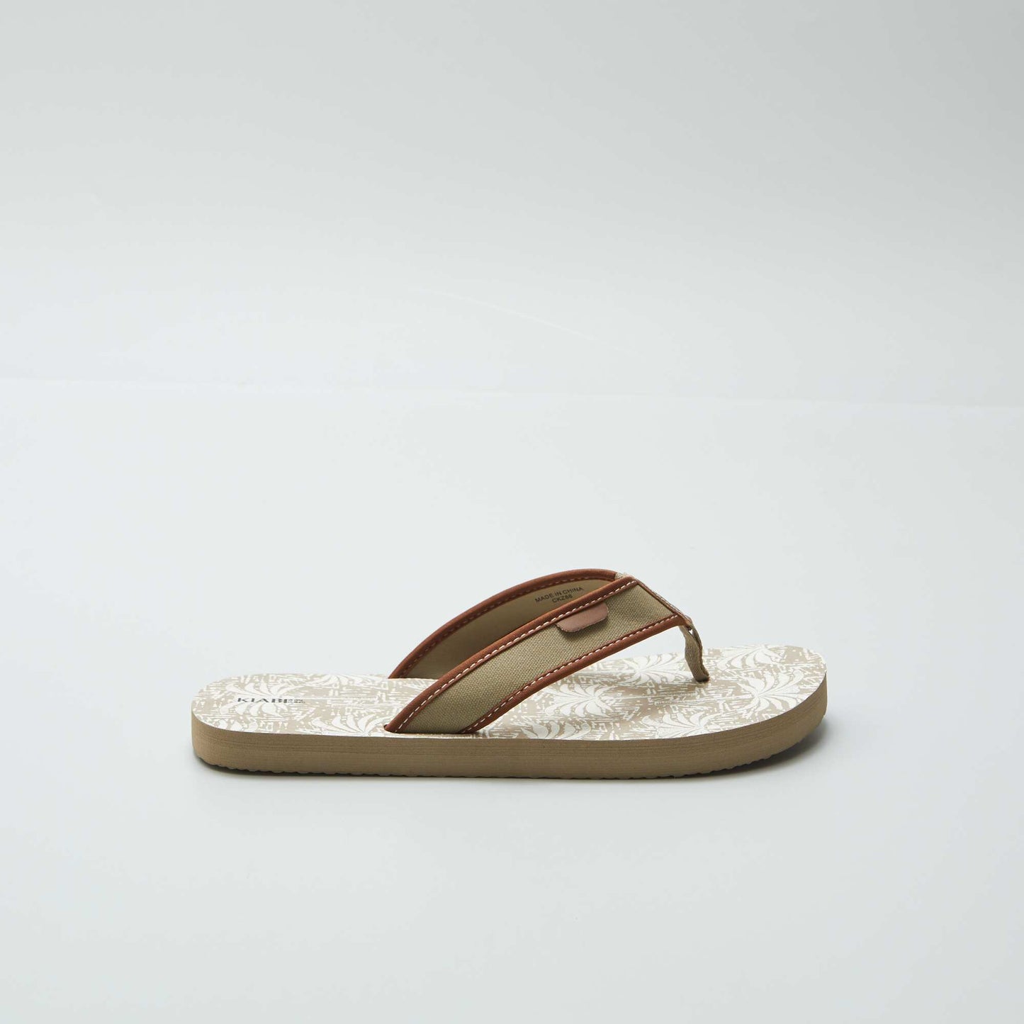 Printed flip-flops with fabric straps BEIGE