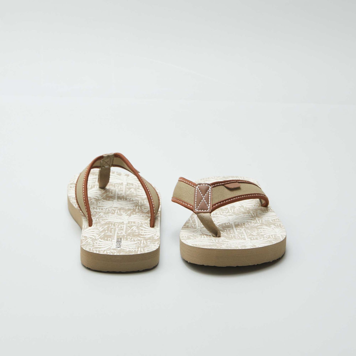 Printed flip-flops with fabric straps BEIGE