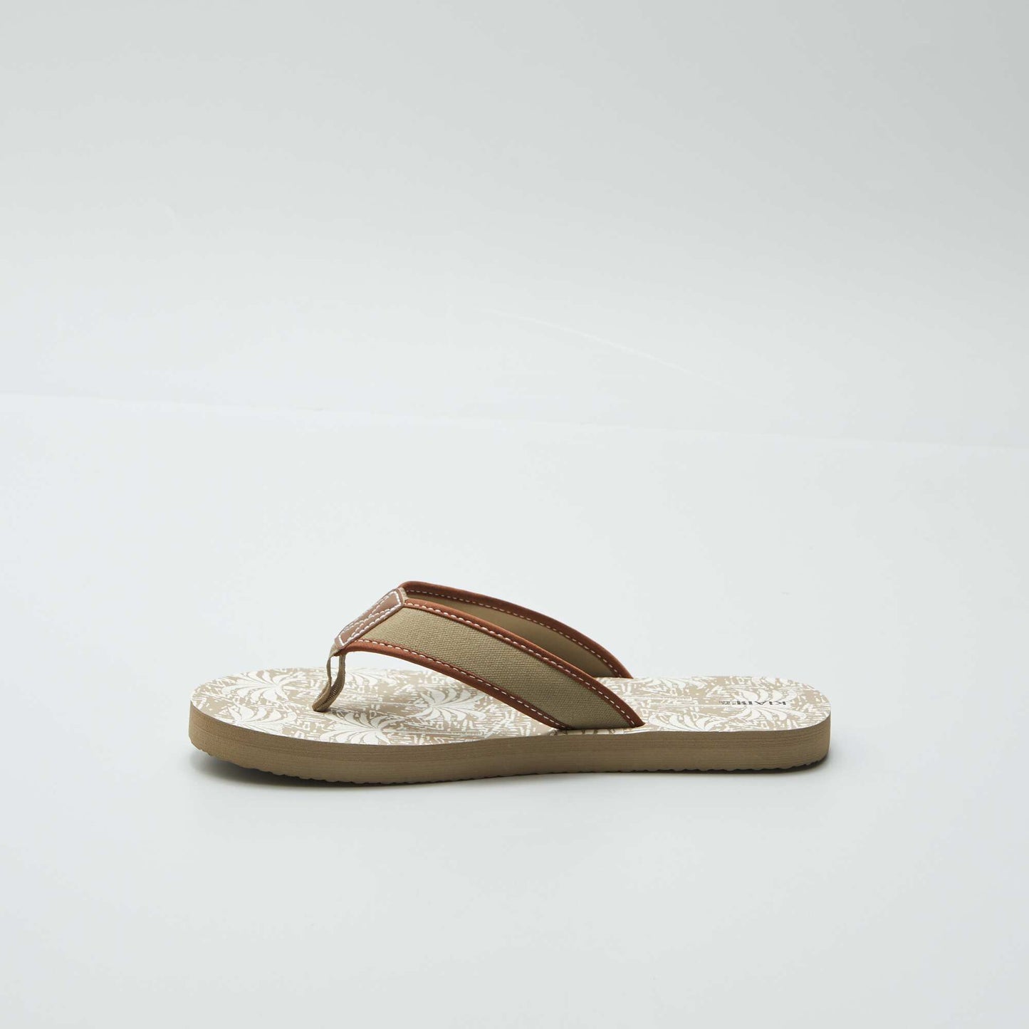 Printed flip-flops with fabric straps BEIGE