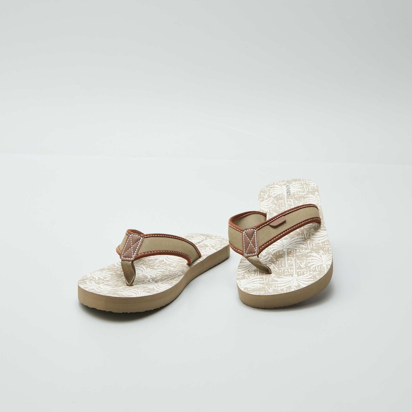 Printed flip-flops with fabric straps BEIGE