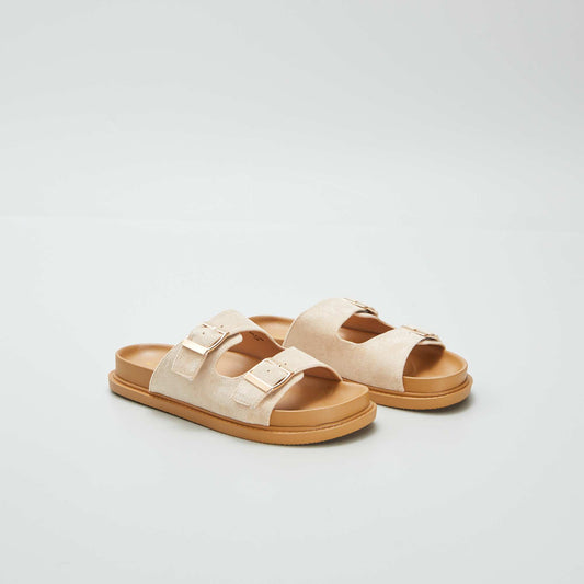 Chunky mules with double straps BEIGE