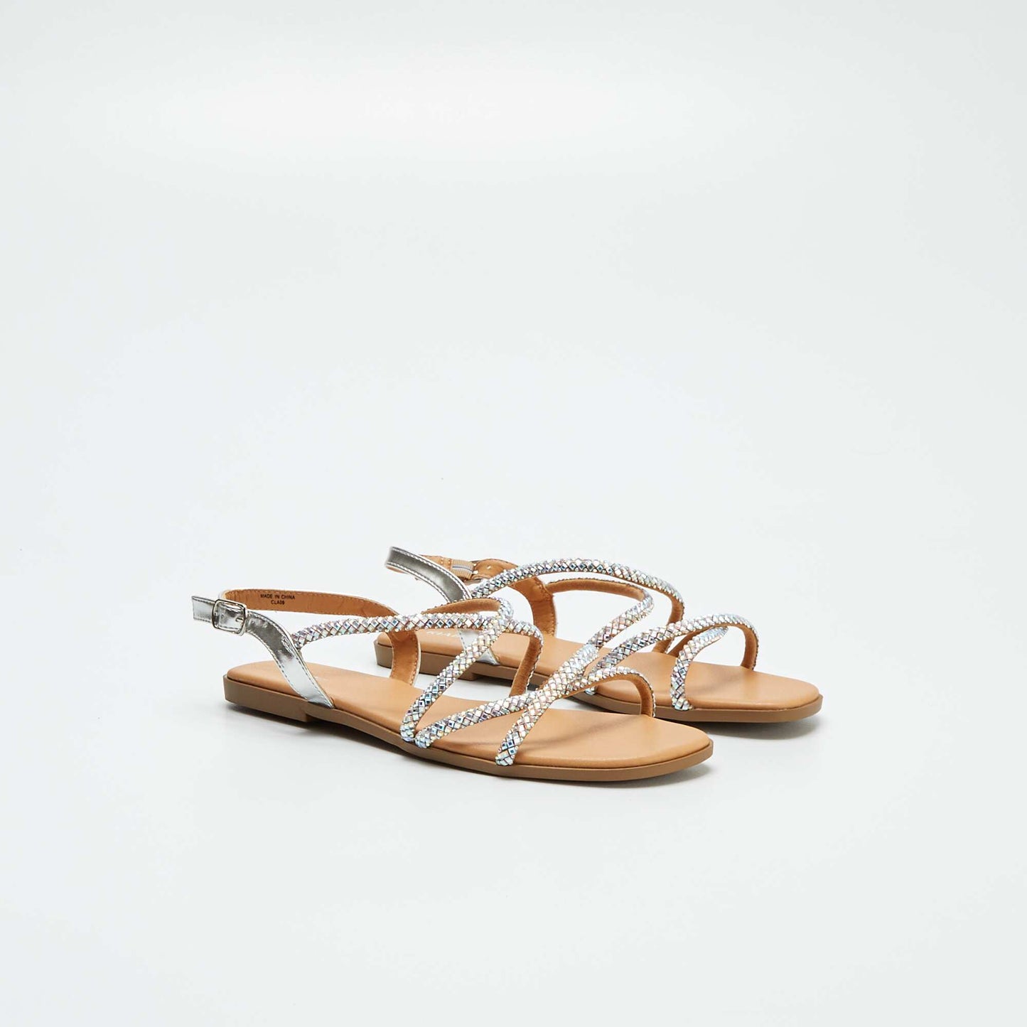 Sandals with diamanté crossover straps GREY