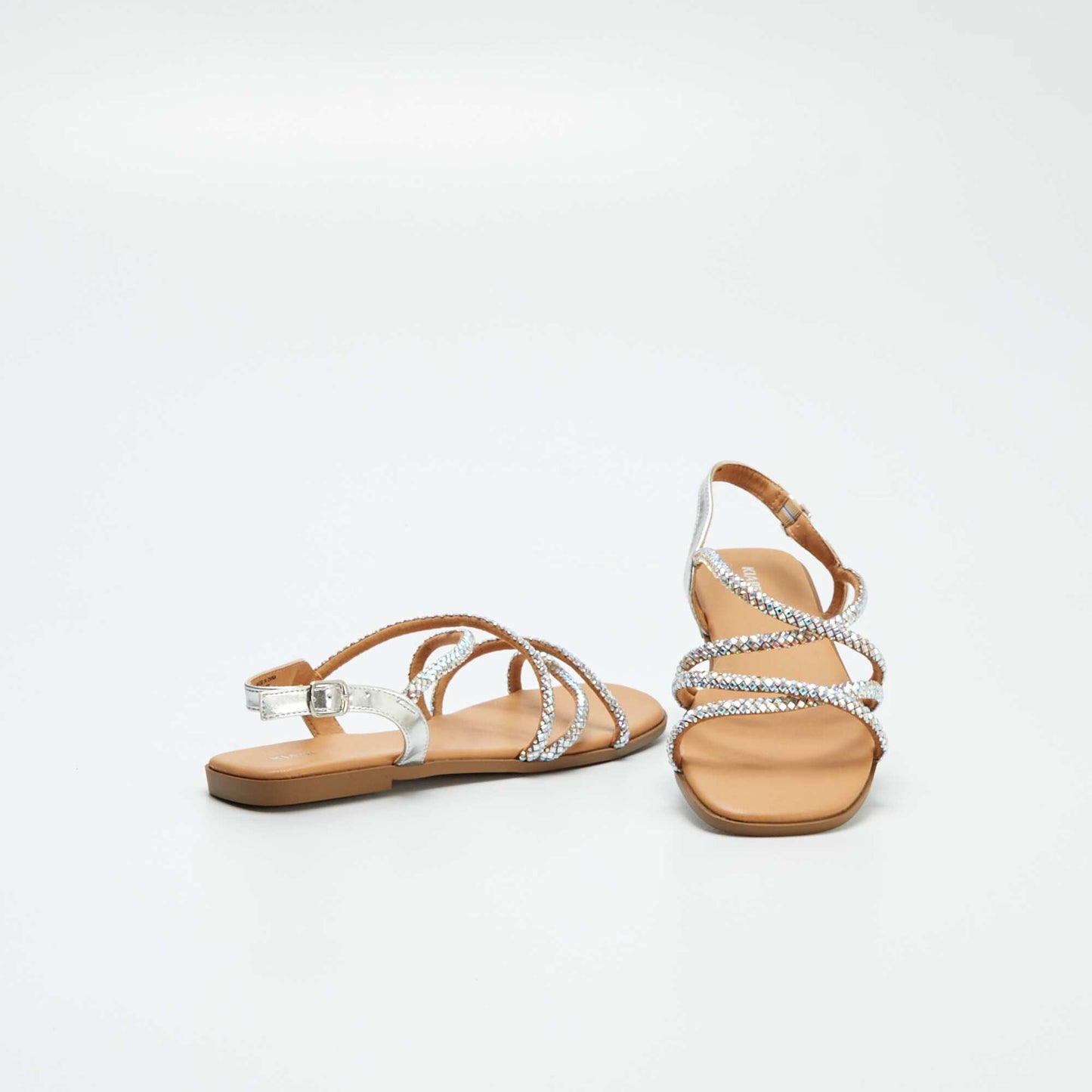 Sandals with diamanté crossover straps GREY