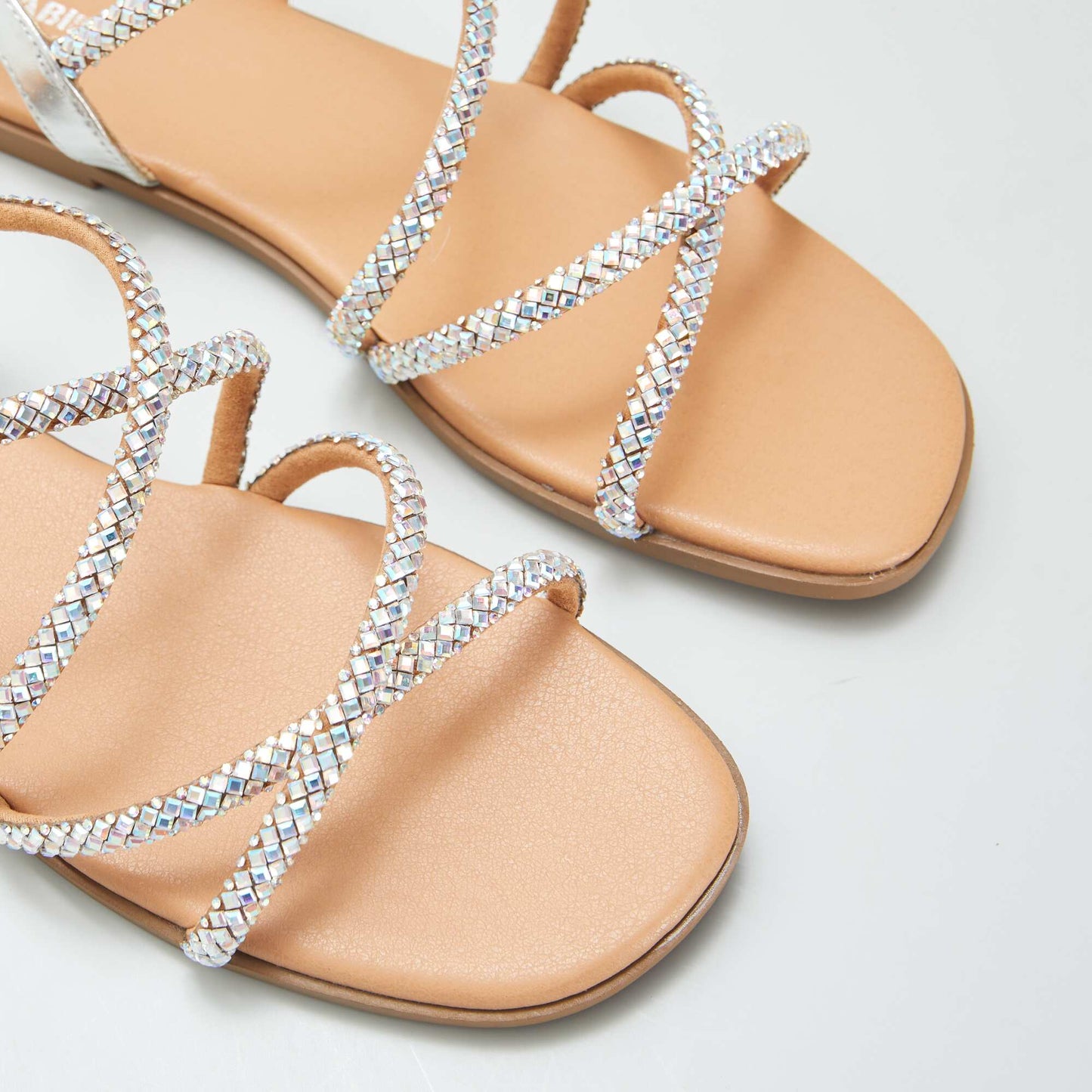 Sandals with diamanté crossover straps GREY