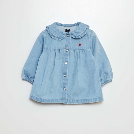 Denim shirt with heart embroidery BLUE