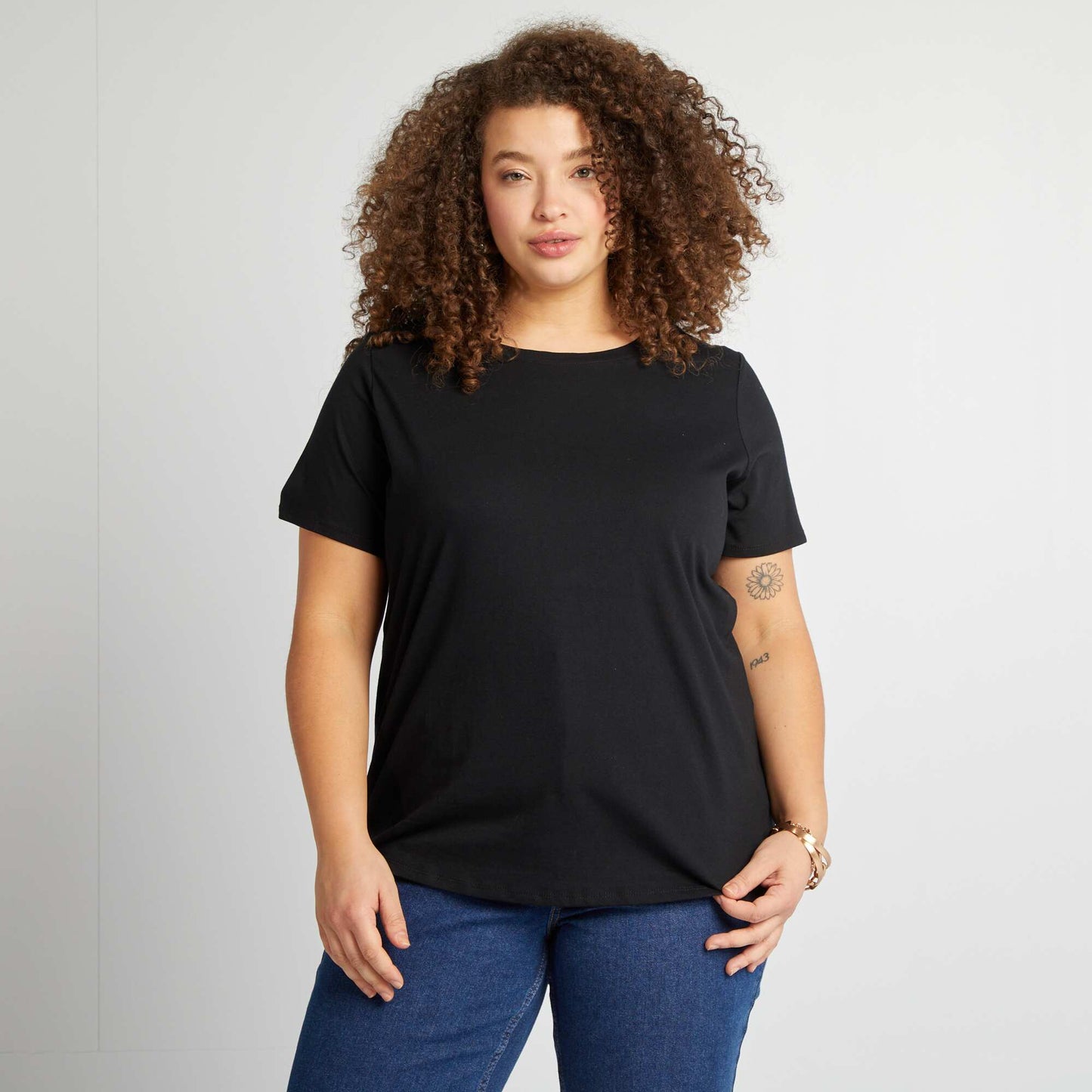 Short-sleeved jersey knit T-shirt BLACK