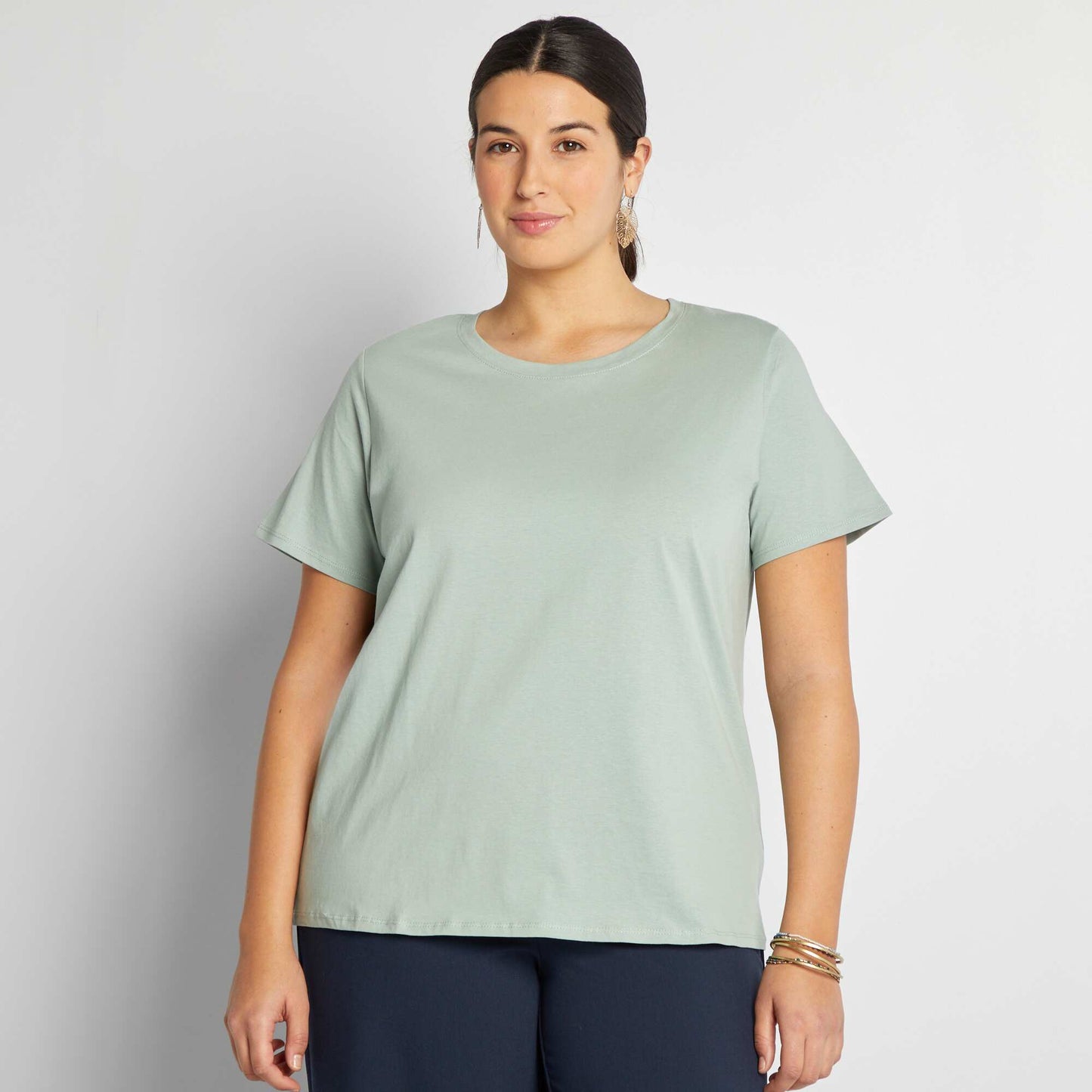 Short-sleeved jersey knit T-shirt GREEN