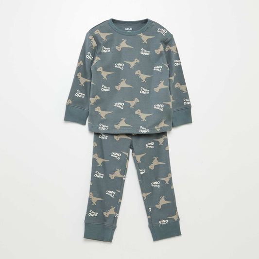 Printed knit pyjamas - 2-piece set GREEN