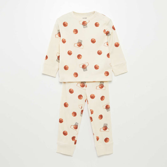 Printed knit pyjamas - 2-piece set WHITE