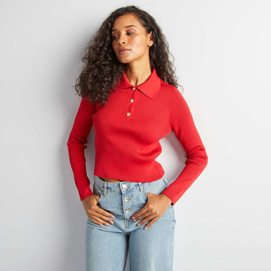 Polo collar knitted sweater red