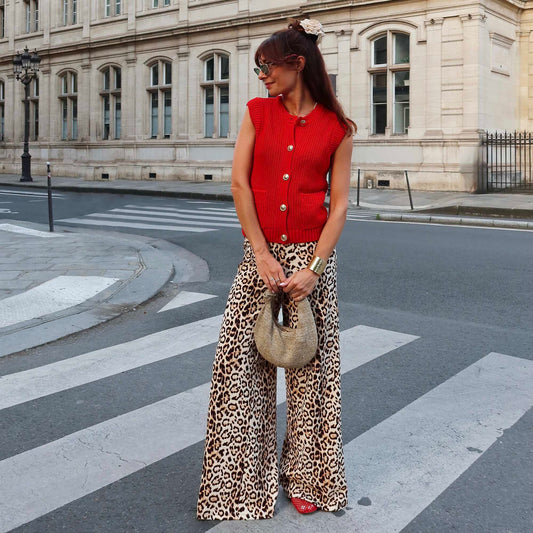 Wide-leg leopard trousers BEIGE