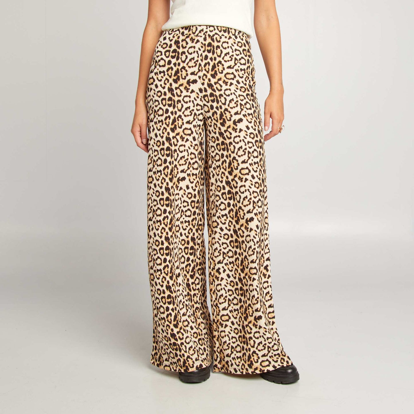 Wide-leg leopard trousers BEIGE