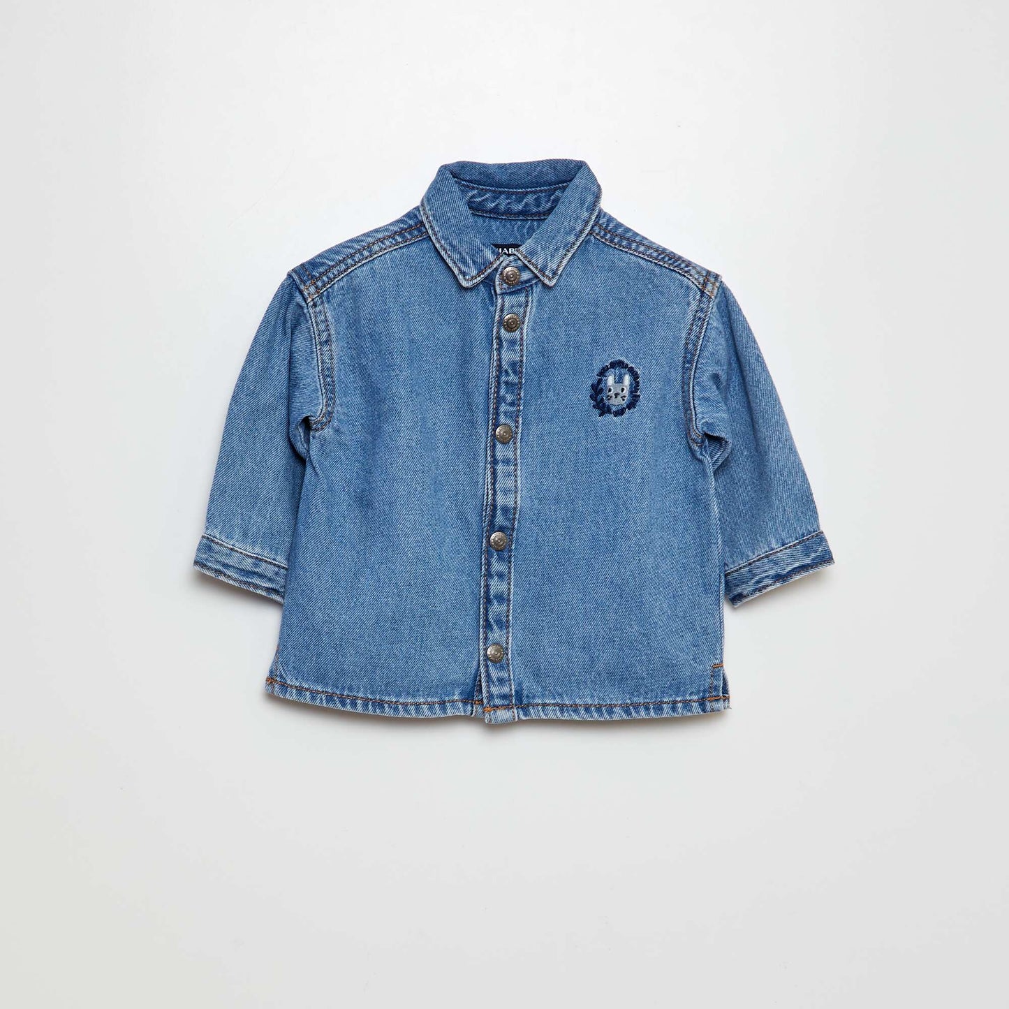 Denim shirt with rabbit embroidery BLUE