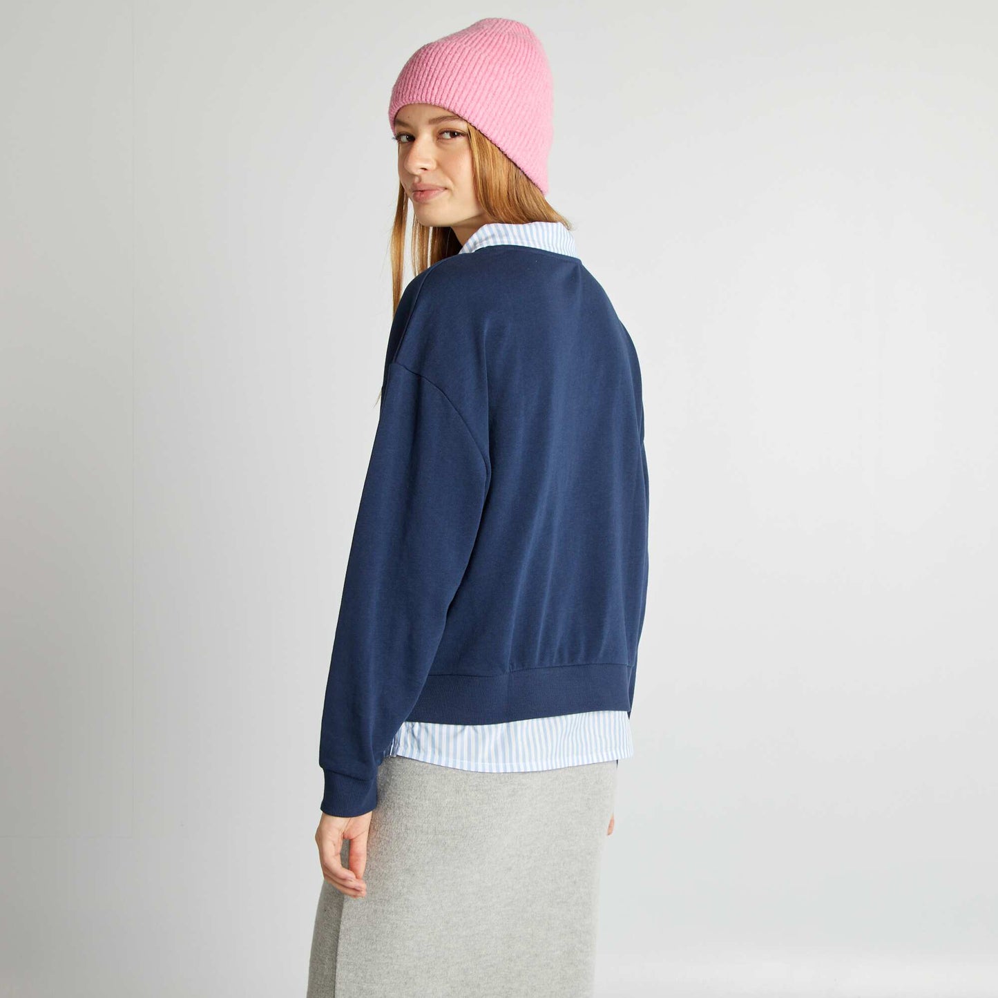 Sweatshirt with 2-in-1 effect collar and hem BLUE