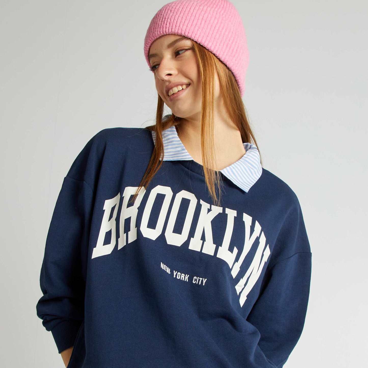 Sweatshirt with 2-in-1 effect collar and hem BLUE