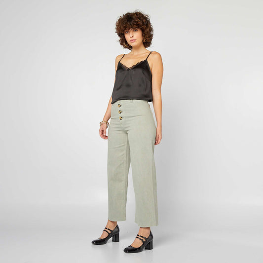 Wide-leg jeans with stylish button fastening GREEN