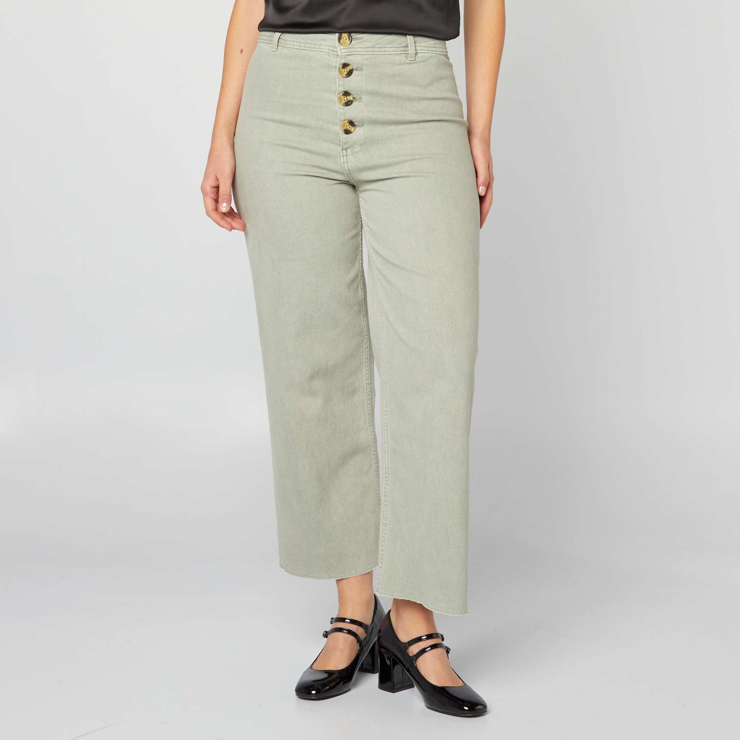 Wide-leg jeans with stylish button fastening GREEN