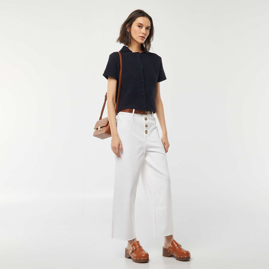 Wide-leg jeans with stylish button fastening WHITE