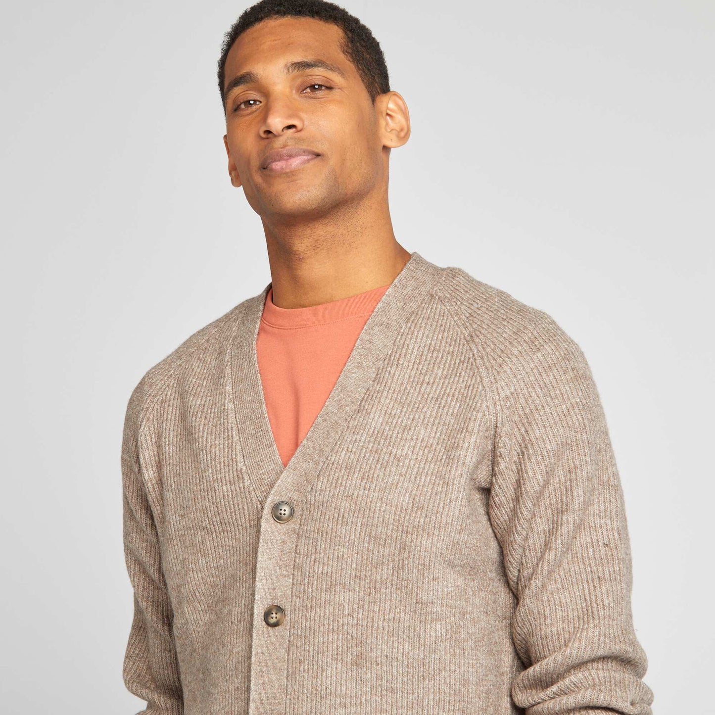 Fisherman's rib knit cardigan BEIGE