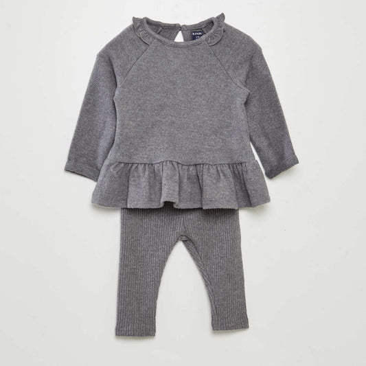 Ruffled loose-fit sweater and leggings set - 2-piece set GREY