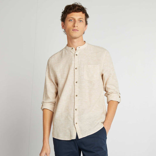 Mandarin collar shirt with linen BEIGE