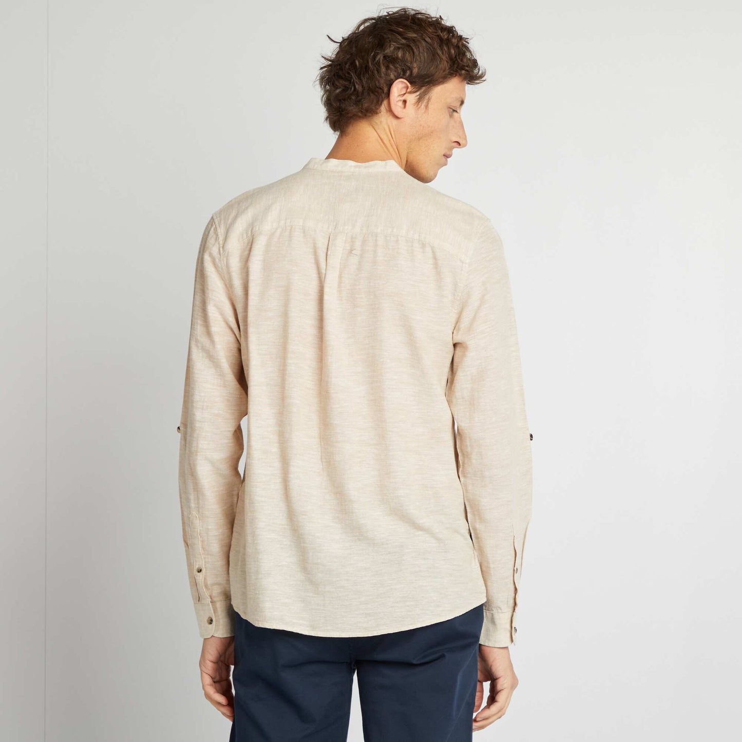 Mandarin collar shirt with linen BEIGE