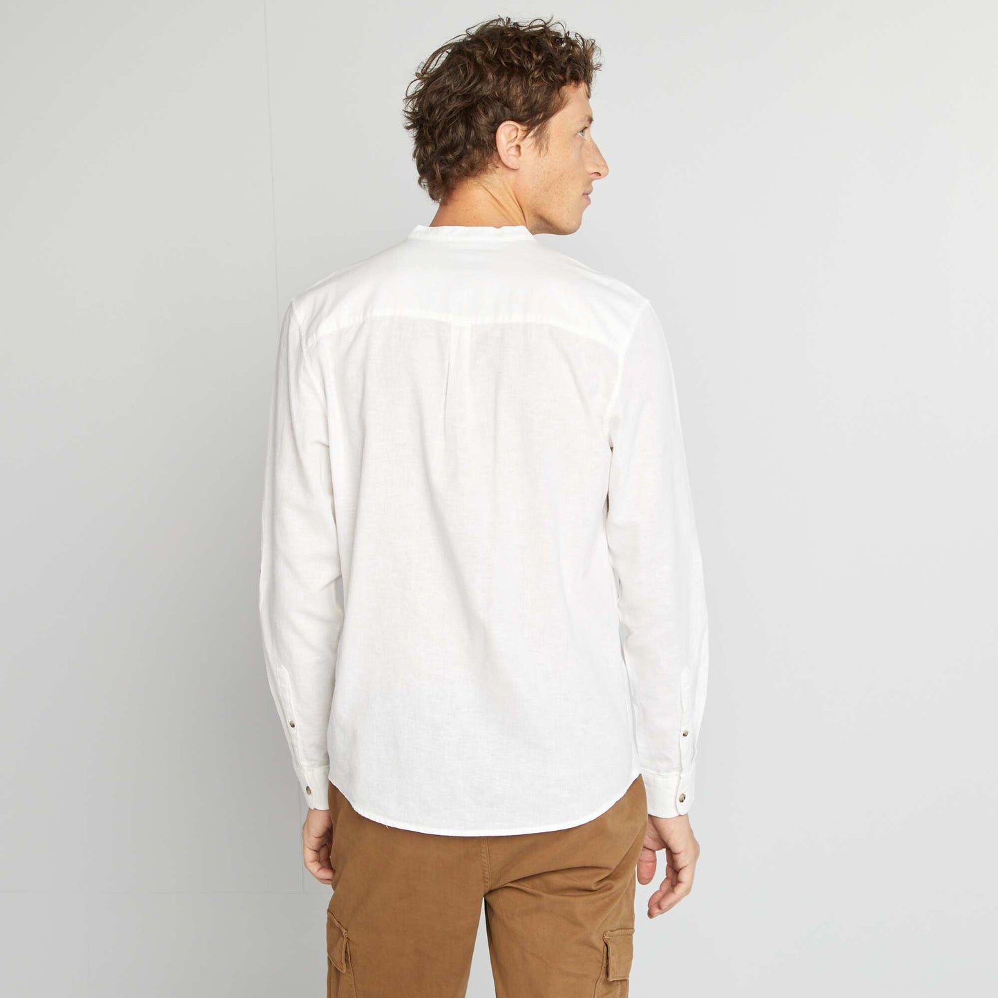 Mandarin collar shirt with linen WHITE