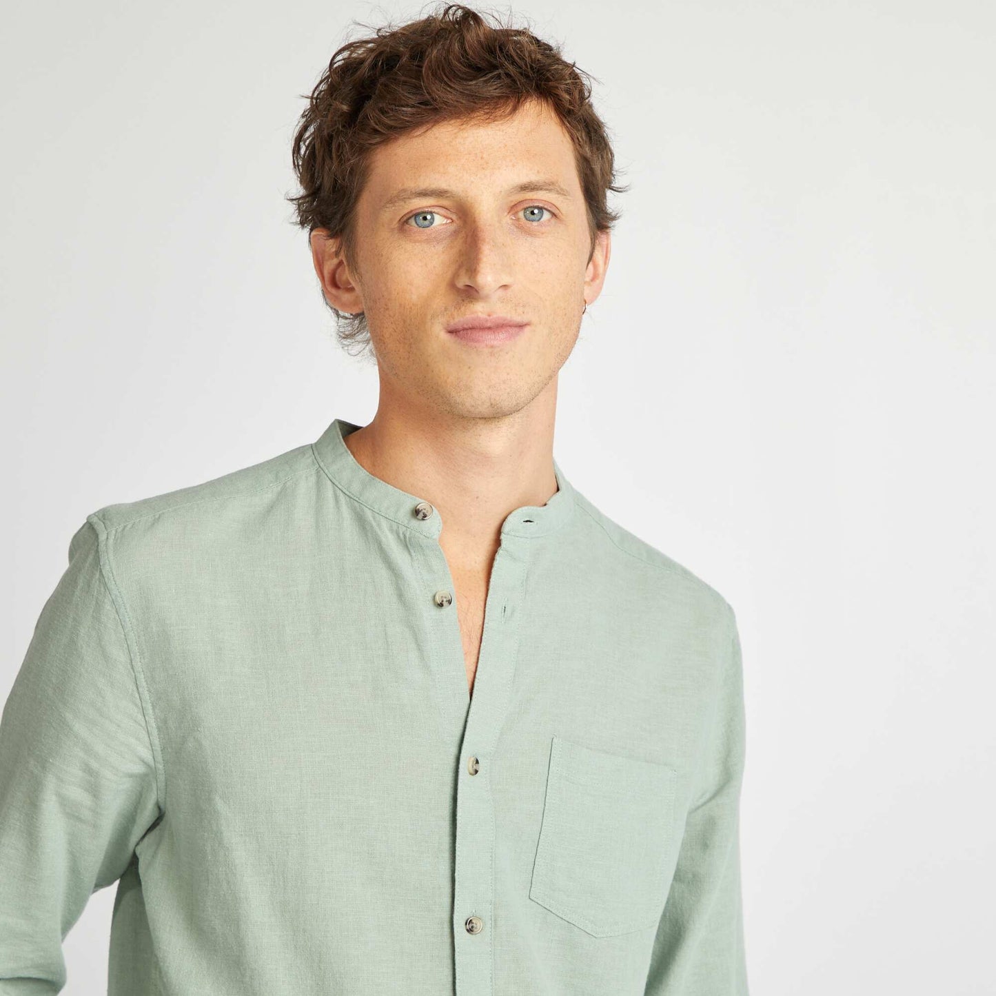 Mandarin collar shirt with linen GREEN