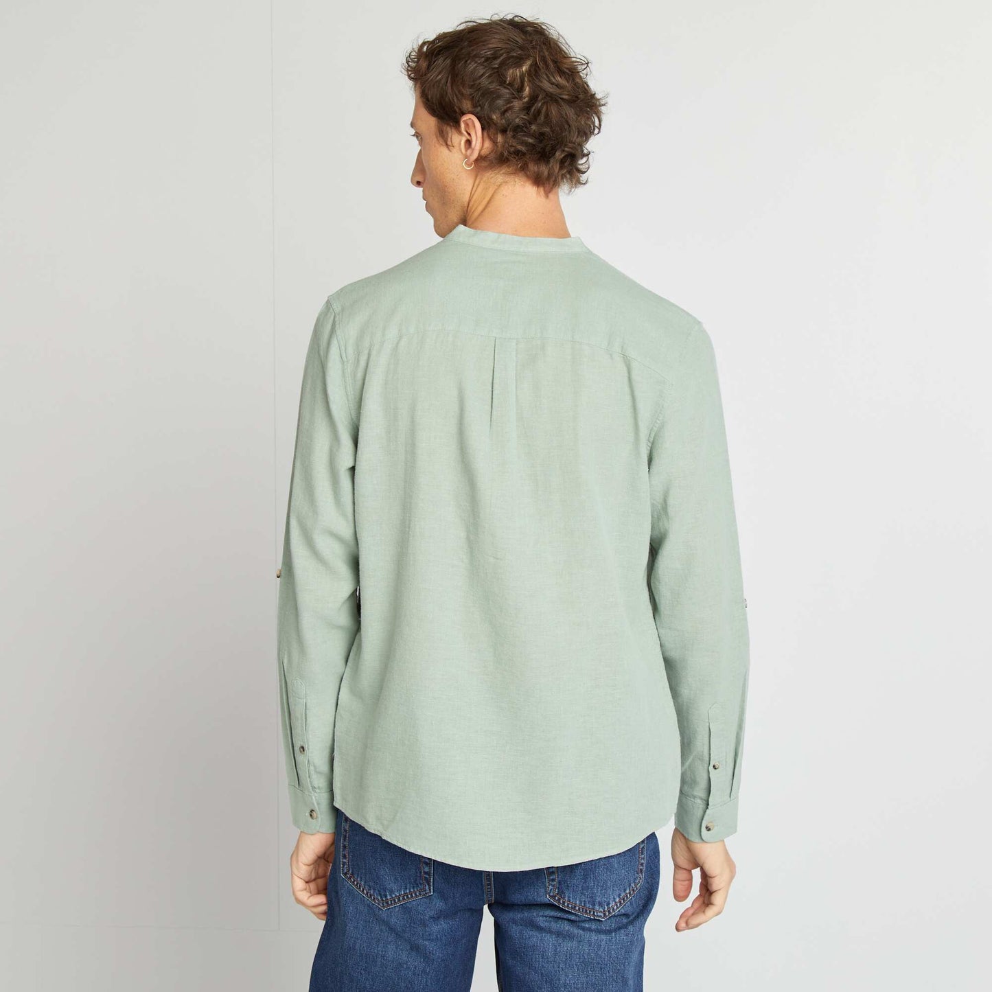 Mandarin collar shirt with linen GREEN