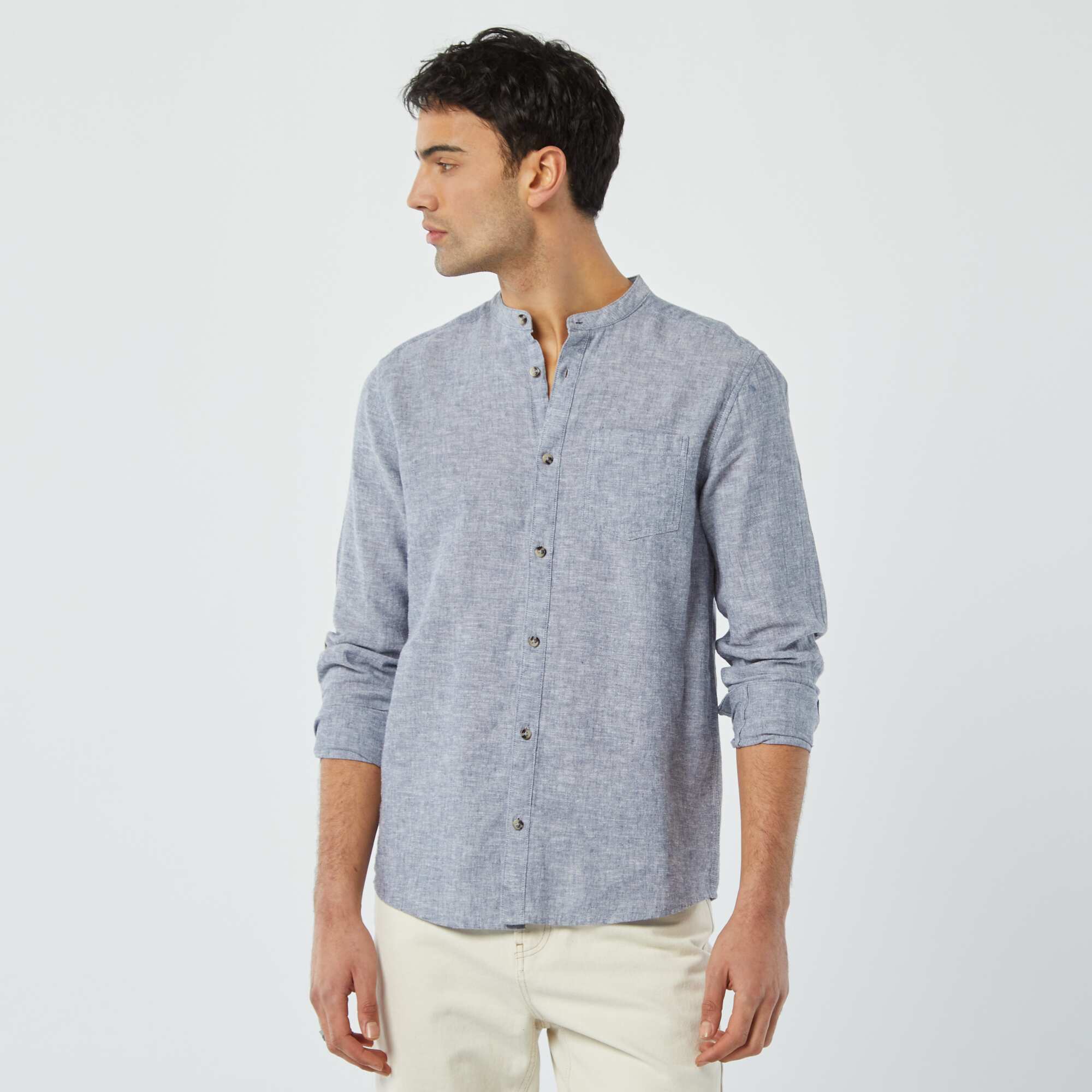 Mandarin Collar Shabbos Shirt-Winter White